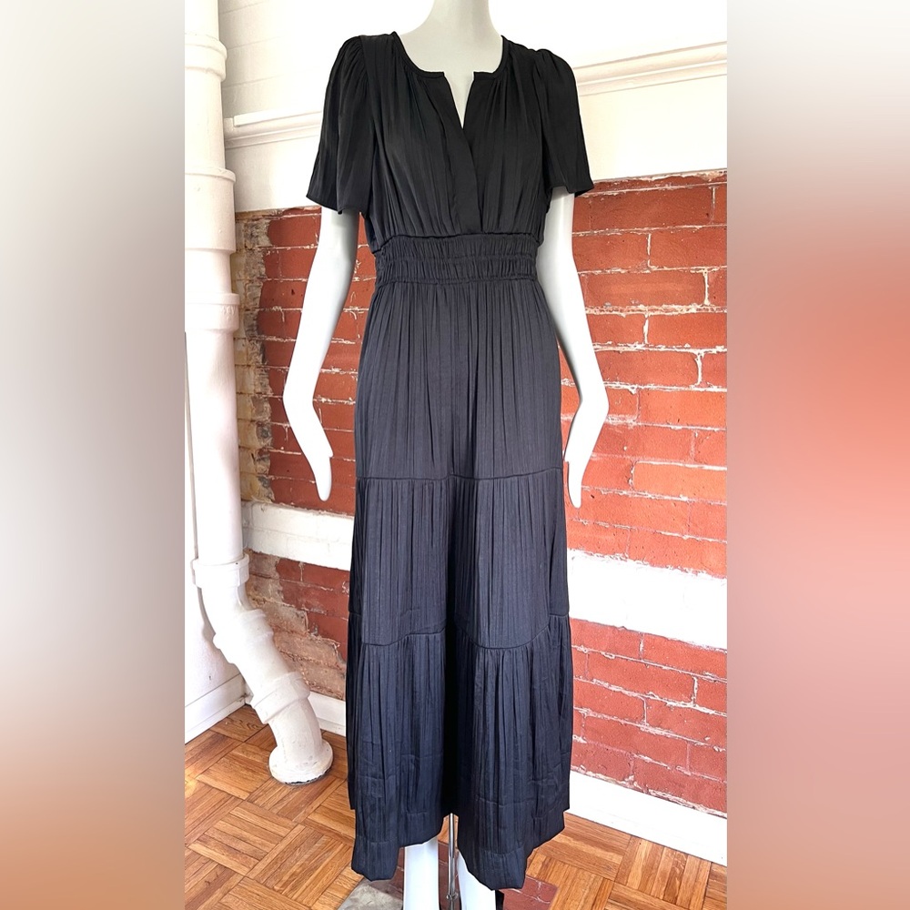 Anthropologie Black Maxi Tiered V‑Neck Dress - Picture 3 of 16